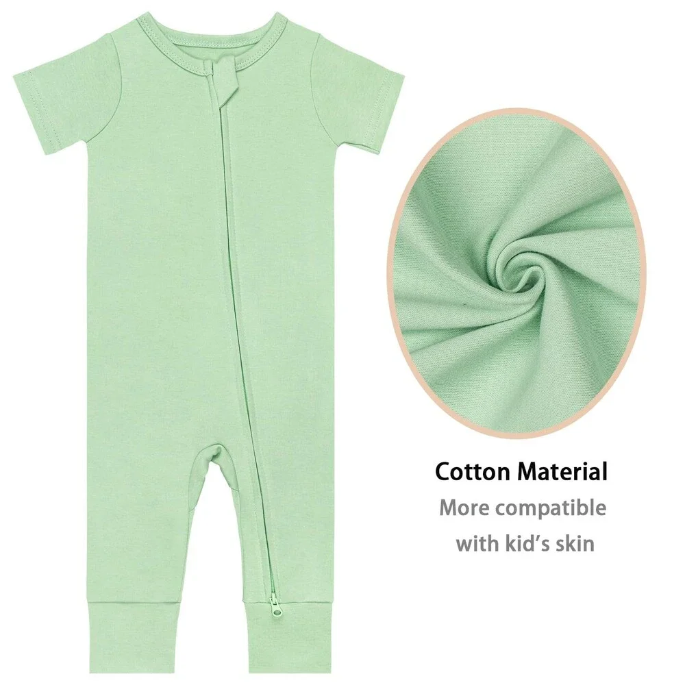 GUISBY Baby Grey Footless Short Sleeve Pajamas Zipper Cotton Sleepwear 12-18M